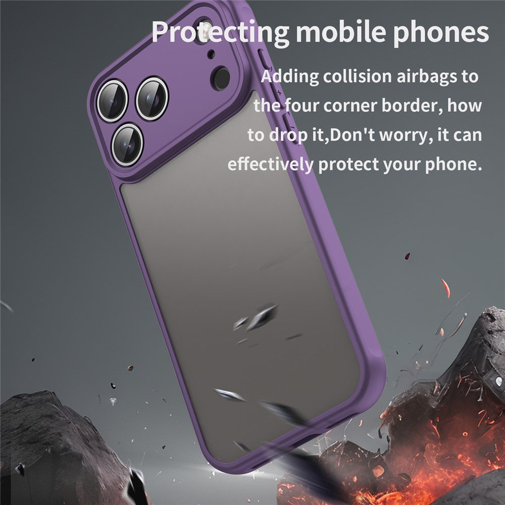 For iPhone 17 Pro Max Case Drop Proof Airbags Frosted Translucent PC + TPU Phone Back Cover - Purple