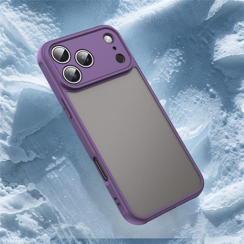 For iPhone 17 Pro Max Case Drop Proof Airbags Frosted Translucent PC + TPU Phone Back Cover - Purple