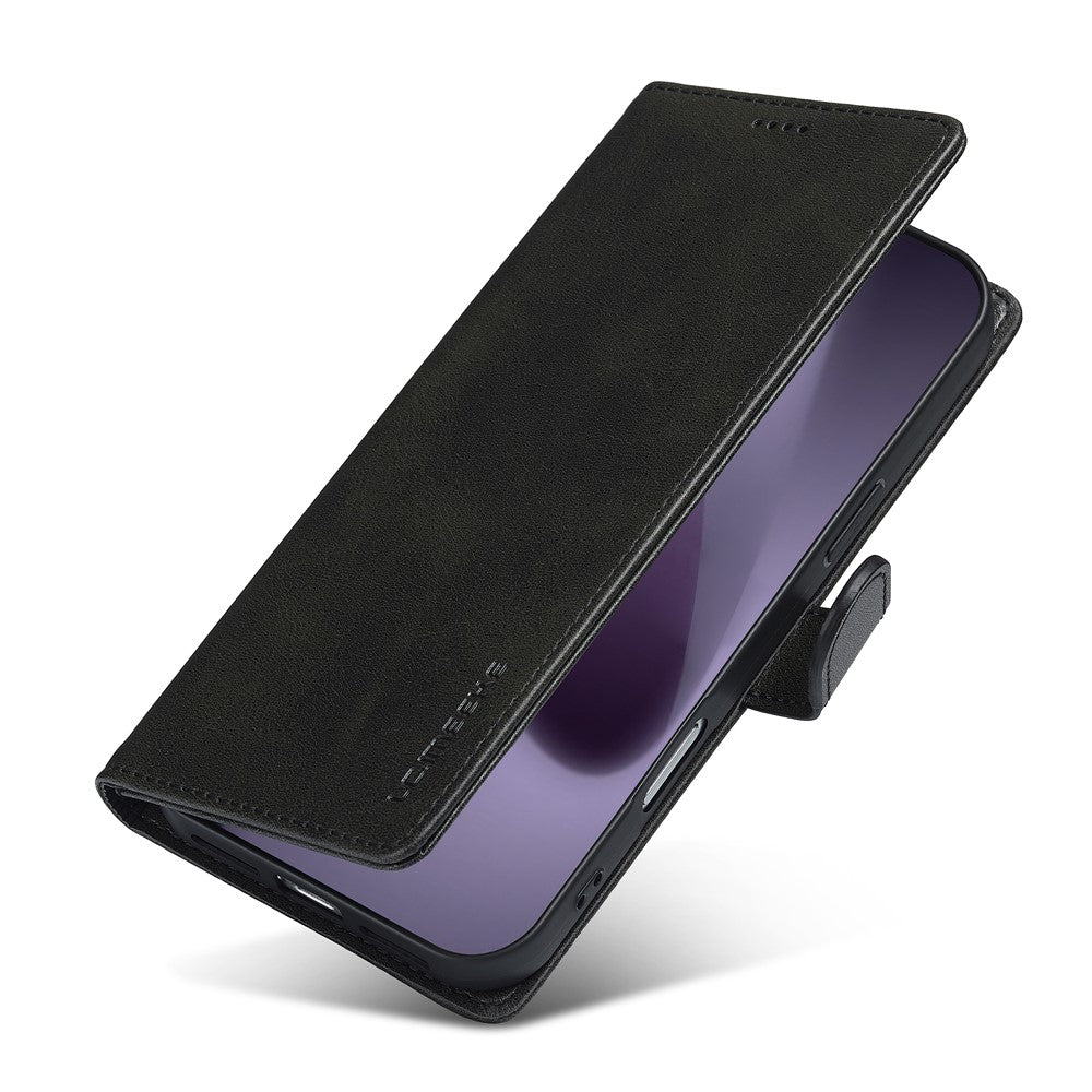 LC.IMEEKE For iPhone 17 Pro Max Case Calf Texture PU Leather Stand Wallet Phone Cover - Black