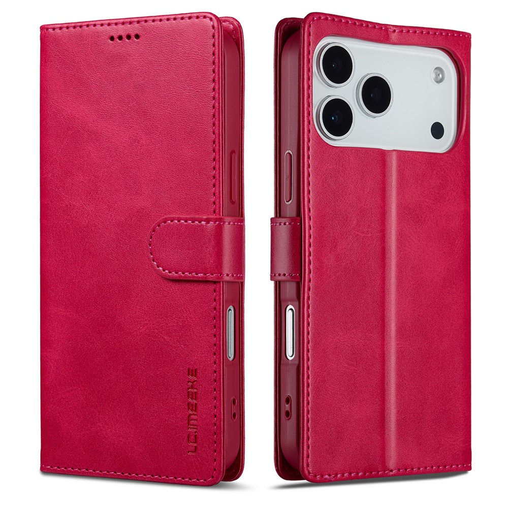 LC.IMEEKE For iPhone 17 Pro Max Case Calf Texture PU Leather Stand Wallet Phone Cover - Rose