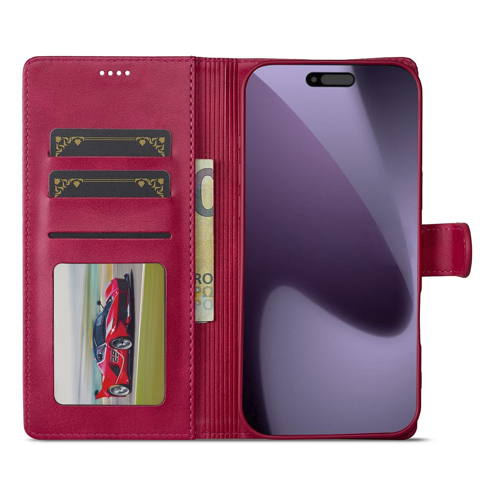 LC.IMEEKE For iPhone 17 Pro Max Case Calf Texture PU Leather Stand Wallet Phone Cover - Rose