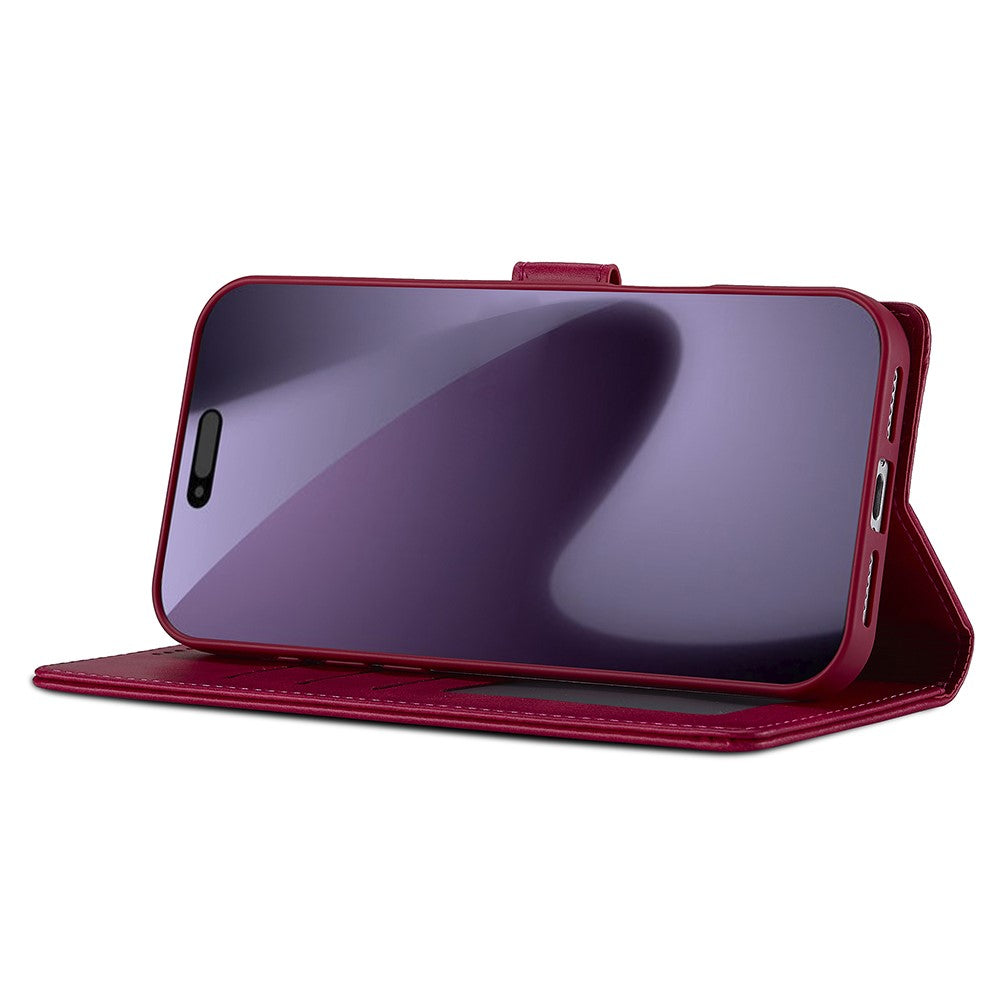 LC.IMEEKE For iPhone 17 Pro Max Case Calf Texture PU Leather Stand Wallet Phone Cover - Rose