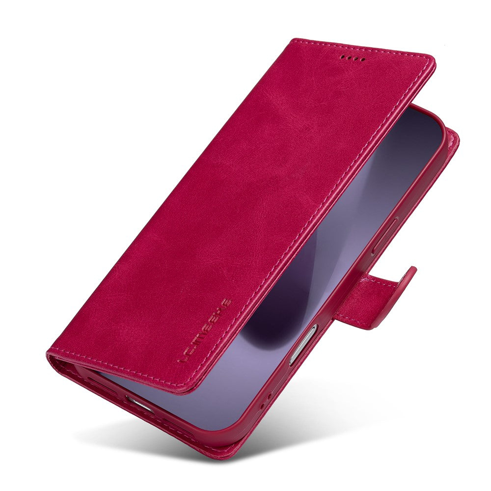 LC.IMEEKE For iPhone 17 Pro Max Case Calf Texture PU Leather Stand Wallet Phone Cover - Rose