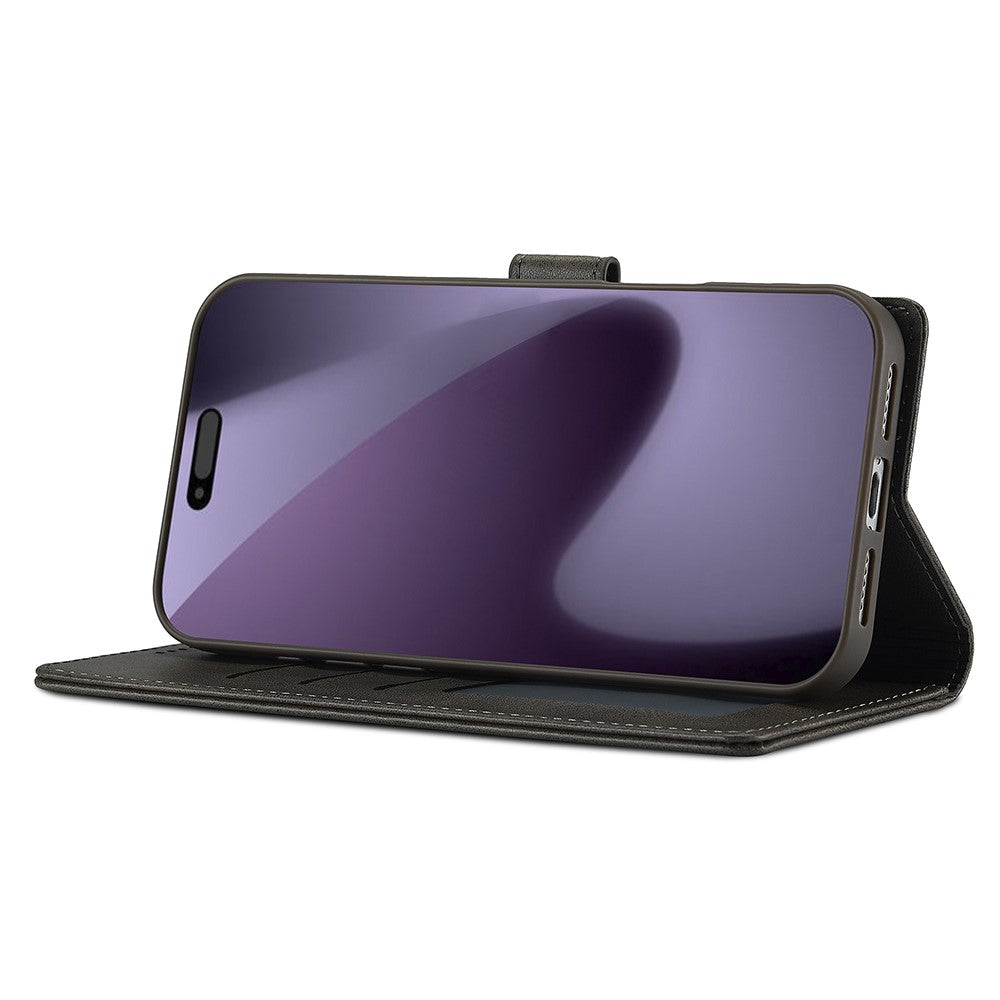 LC.IMEEKE For iPhone 17 Pro Max Case Calf Texture PU Leather Stand Wallet Phone Cover - Grey