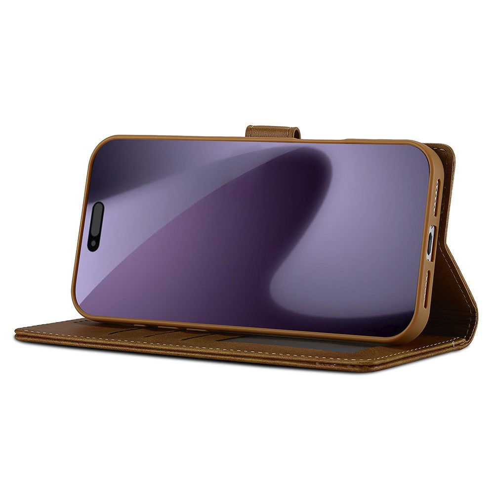 LC.IMEEKE For iPhone 17 Pro Max Case Calf Texture PU Leather Stand Wallet Phone Cover - Yellow