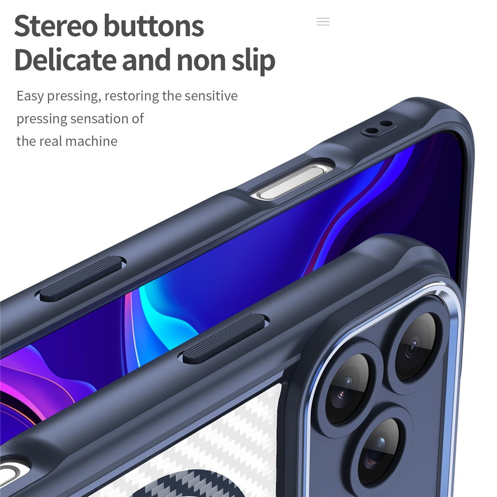 For iPhone 17 Pro Max Case Compatible with MagSafe Hybrid Phone Cover Carbon Fiber - Blue