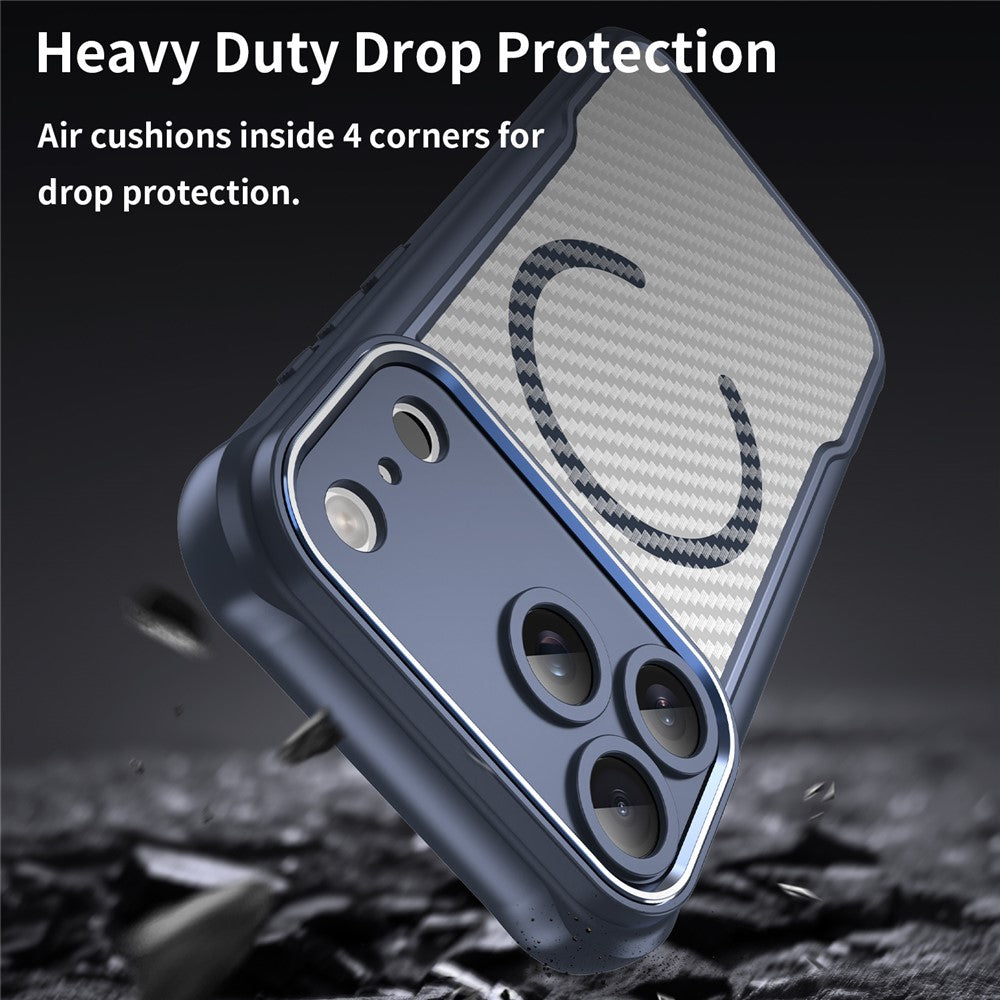 For iPhone 17 Pro Max Case Compatible with MagSafe Hybrid Phone Cover Carbon Fiber - Blue