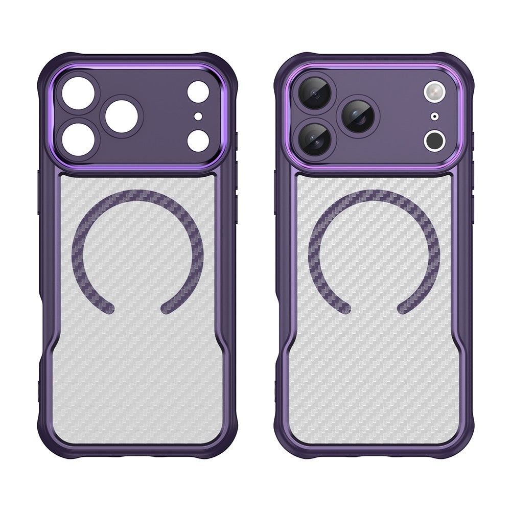 For iPhone 17 Pro Max Case Compatible with MagSafe Hybrid Phone Cover Carbon Fiber - Purple