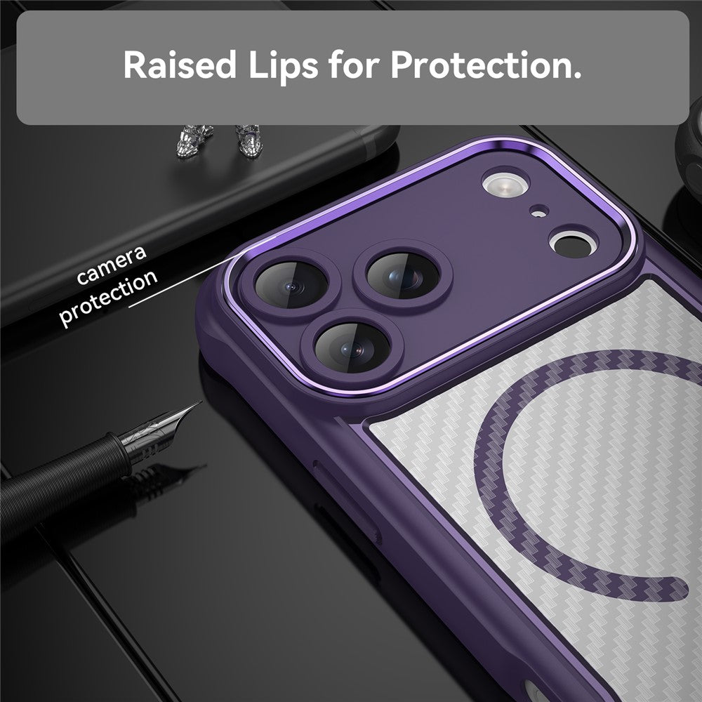 For iPhone 17 Pro Max Case Compatible with MagSafe Hybrid Phone Cover Carbon Fiber - Purple