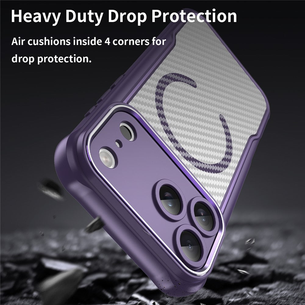 For iPhone 17 Pro Max Case Compatible with MagSafe Hybrid Phone Cover Carbon Fiber - Purple