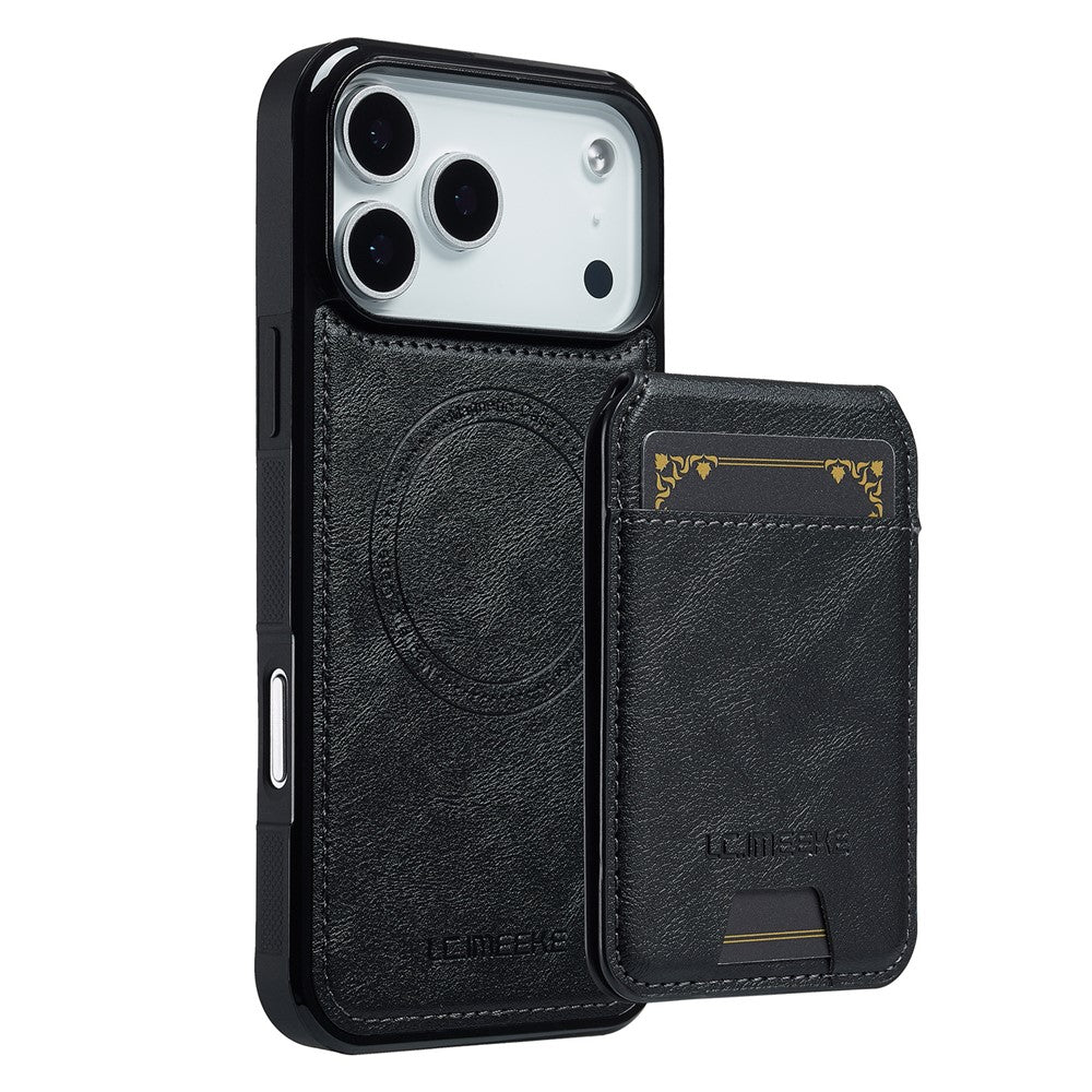 LC.IMEEKE L3 For iPhone 17 Pro Max Magnetic Case Detachable Card Holder Leather TPU Mobile Cover - Black