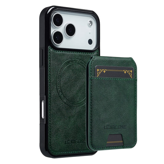 LC.IMEEKE L3 For iPhone 17 Pro Max Magnetic Case Detachable Card Holder Leather TPU Mobile Cover - Green