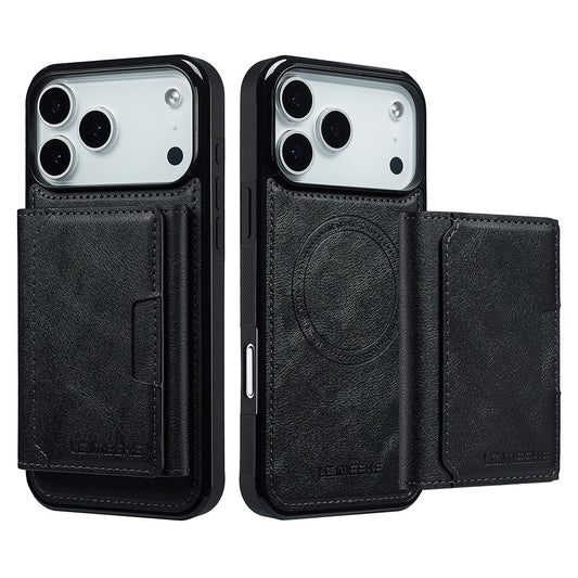 LC.IMEEKE L5 For iPhone 17 Pro Max Magnetic Phone Case Leather Back Cover with Detachable Card Holder - Black