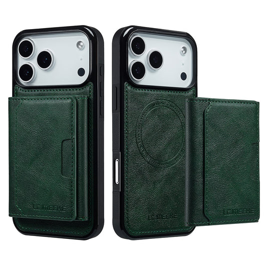 LC.IMEEKE L5 For iPhone 17 Pro Max Magnetic Phone Case Leather Back Cover with Detachable Card Holder - Green