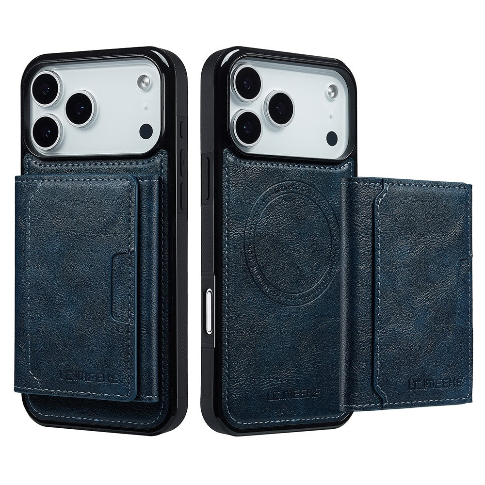 LC.IMEEKE L5 For iPhone 17 Pro Max Magnetic Phone Case Leather Back Cover with Detachable Card Holder - Blue