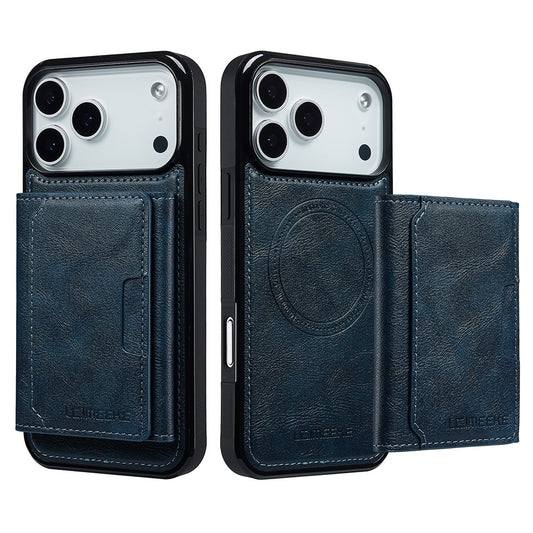 LC.IMEEKE L5 For iPhone 17 Pro Max Magnetic Phone Case Leather Back Cover with Detachable Card Holder - Blue