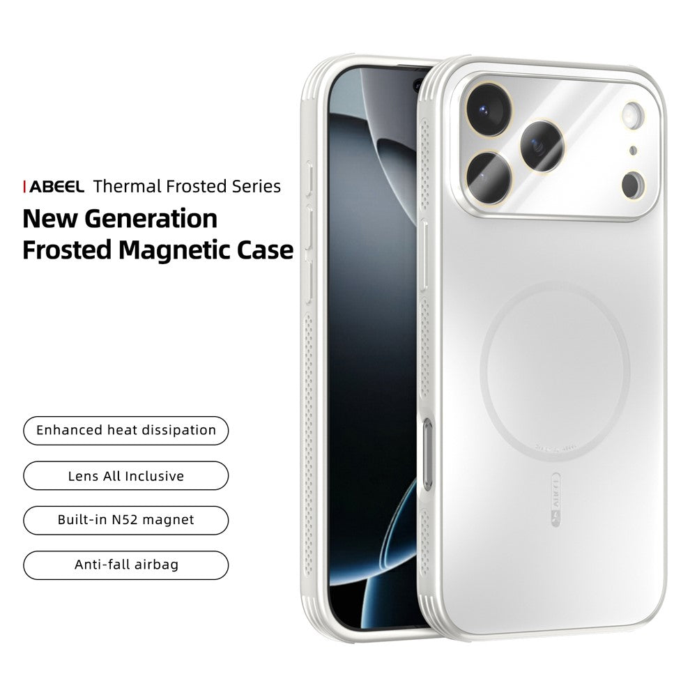 ABEEL For iPhone 17 Pro Max Magnetic Case TPU PC Cooling Matte Phone Back Cover with Lens Film - White