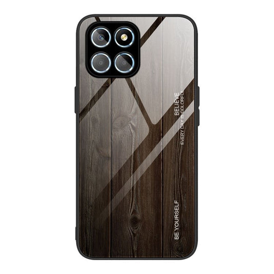 For Honor X8 5G Tempered Glass Shell Phone Case Wooden Pattern TPU Frame Shock Absorption Cover - Black