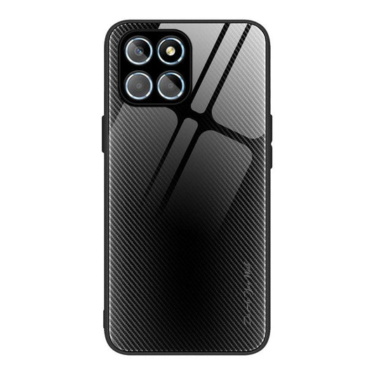 Tempered Glass+TPU Cell Phone Cover for Honor X8 5G, Carbon Fiber Texture Wear-resistant Phone Case - Black