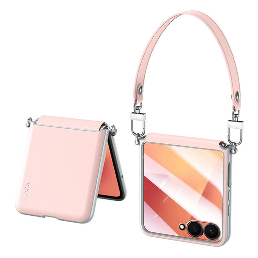 SULADA For Samsung Galaxy Z Flip7 5G Case with Strap Leather Back Phone Cover Hinge Protection - Pink