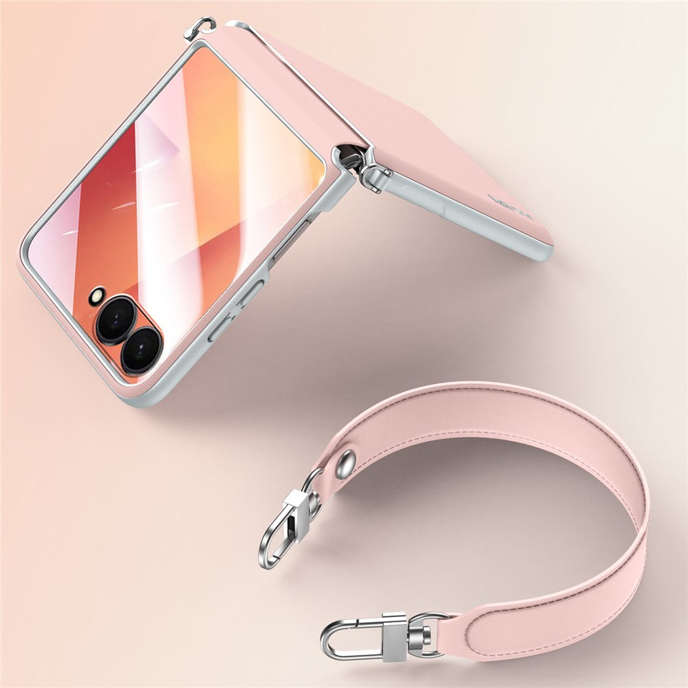 SULADA For Samsung Galaxy Z Flip7 5G Case with Strap Leather Back Phone Cover Hinge Protection - Pink