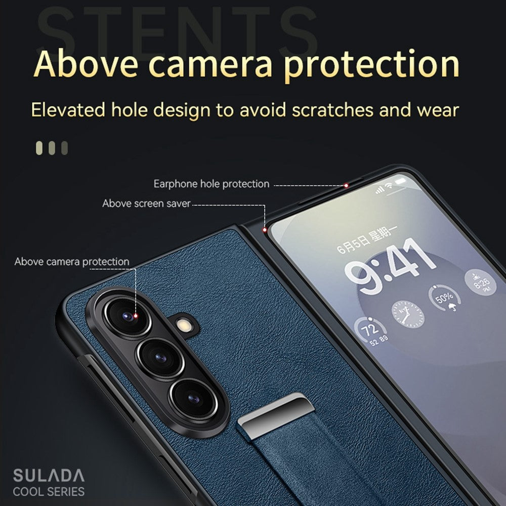 SULADA Fashion Series for Samsung Galaxy Z Fold7 5G PU Leather + PC Phone Case Adjustable Wristband Kickstand Cover - Brown