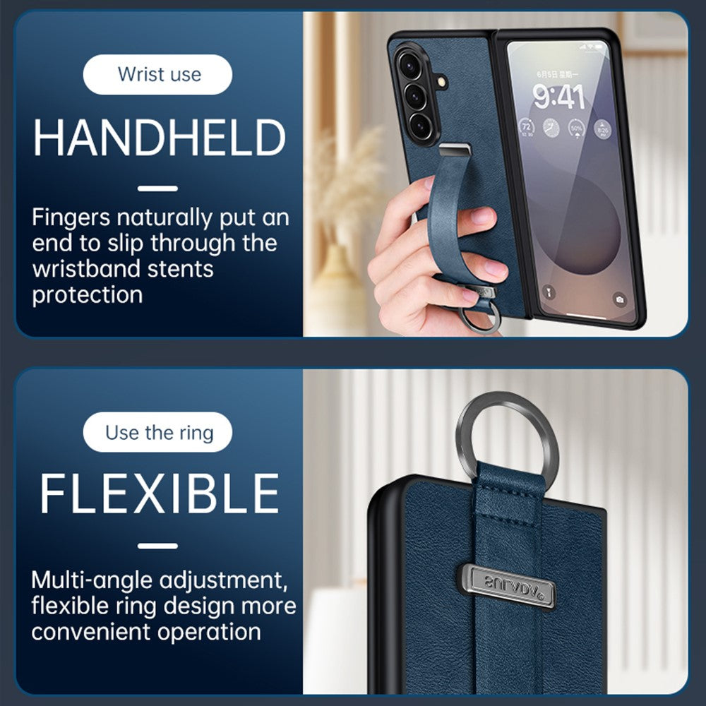 SULADA Fashion Series for Samsung Galaxy Z Fold7 5G PU Leather + PC Phone Case Adjustable Wristband Kickstand Cover - Black