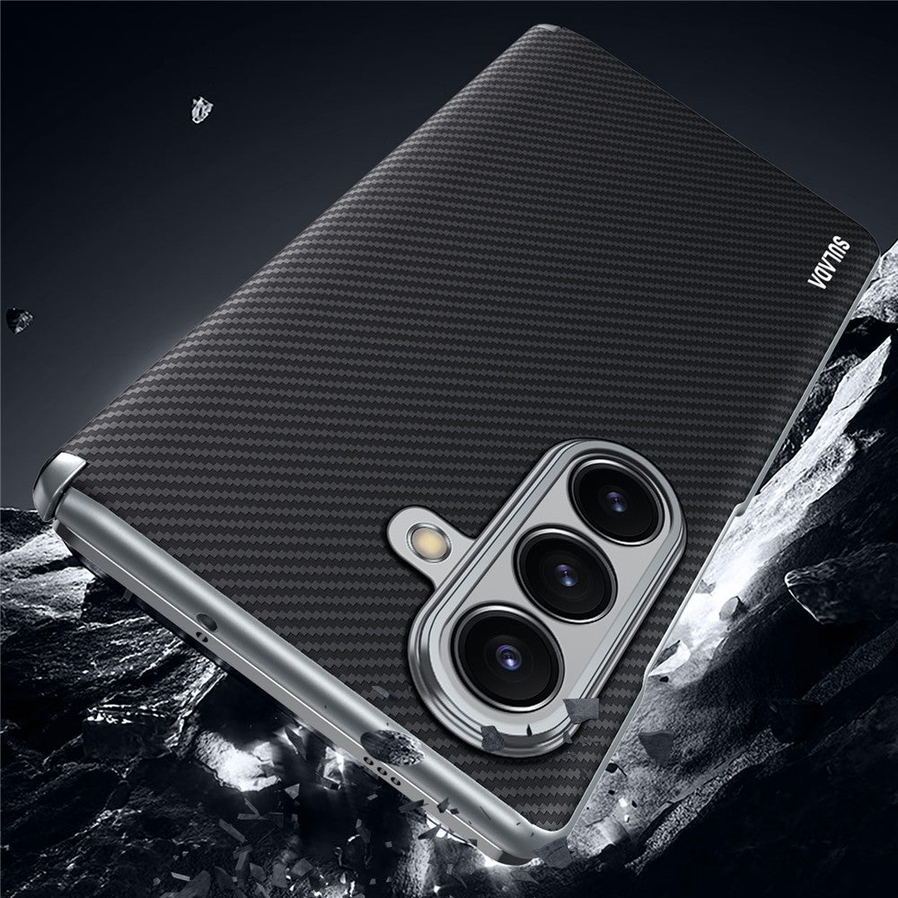 SULADA For Samsung Galaxy Z Fold7 5G Magnetic Case Leather+PC Phone Cover Carbon Fiber Texture - Black