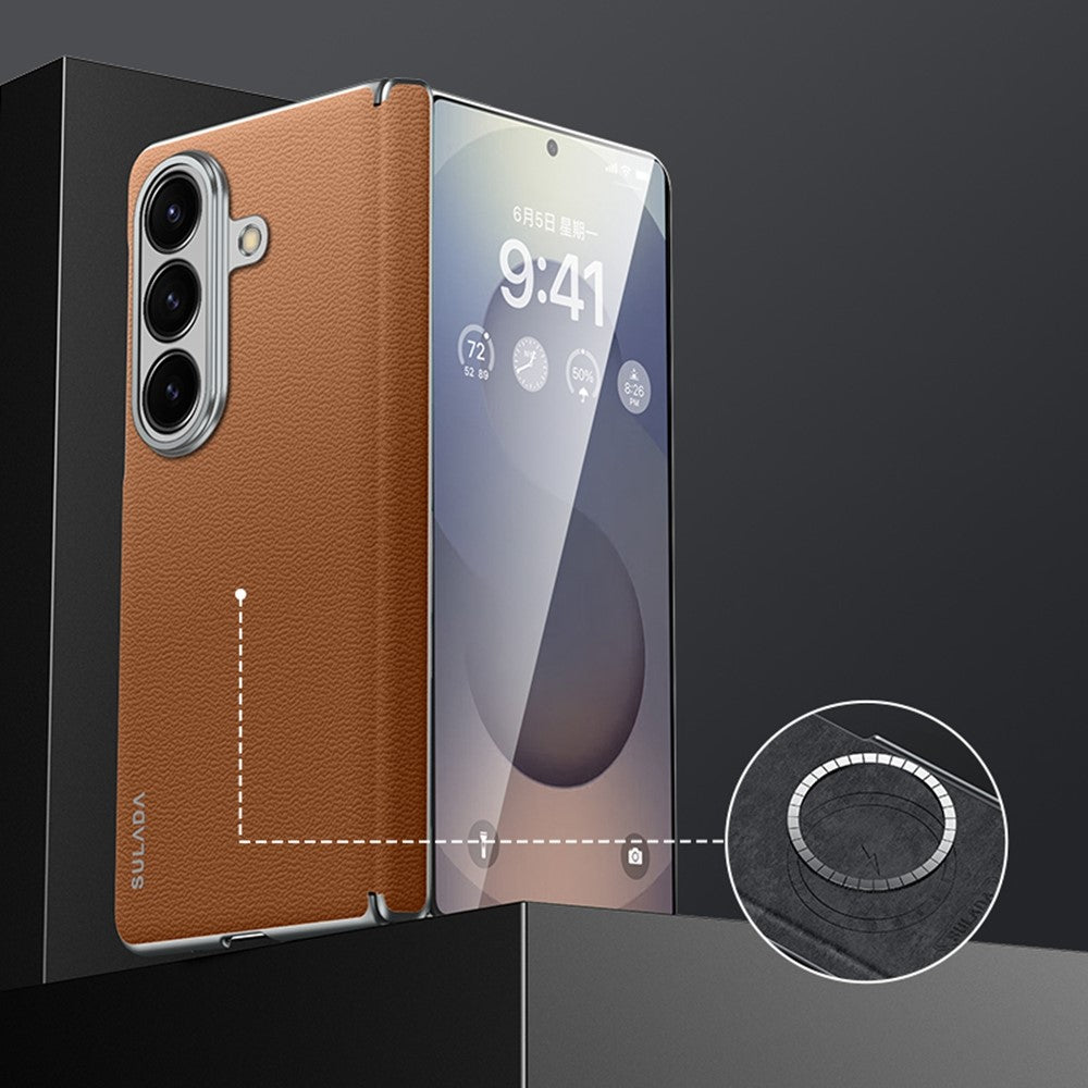 SULADA For Samsung Galaxy Z Fold7 5G Case Genuine Cow Leather Frameless Phone Back Cover - Brown