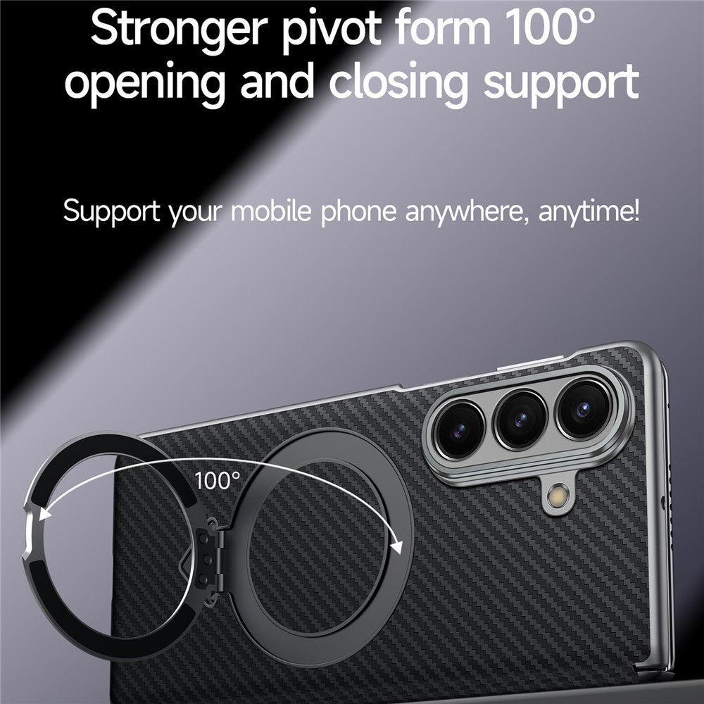 SULADA For Samsung Galaxy Z Fold7 5G Case Compatible with MagSafe Kickstand PU + PC Phone Cover Carbon Fiber Texture - Black