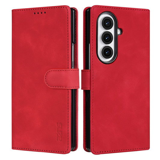 AZNS For Samsung Galaxy Z Fold7 5G Case PU Leather Wallet Phone Cover - Red
