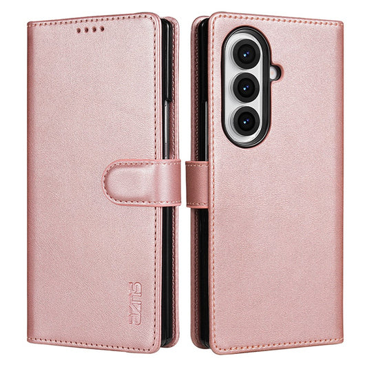 AZNS For Samsung Galaxy Z Fold7 5G Case PU Leather Wallet Phone Cover - Rose Gold