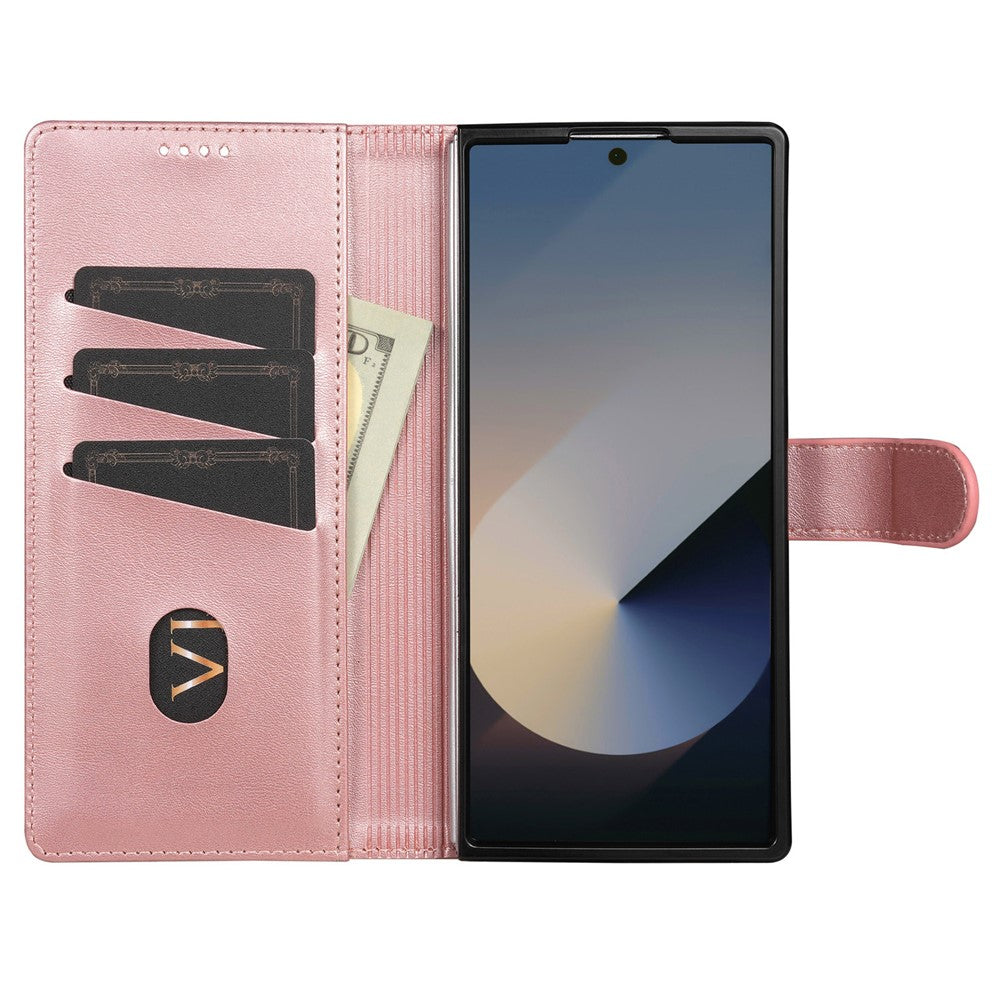 AZNS For Samsung Galaxy Z Fold7 5G Case PU Leather Wallet Phone Cover - Rose Gold