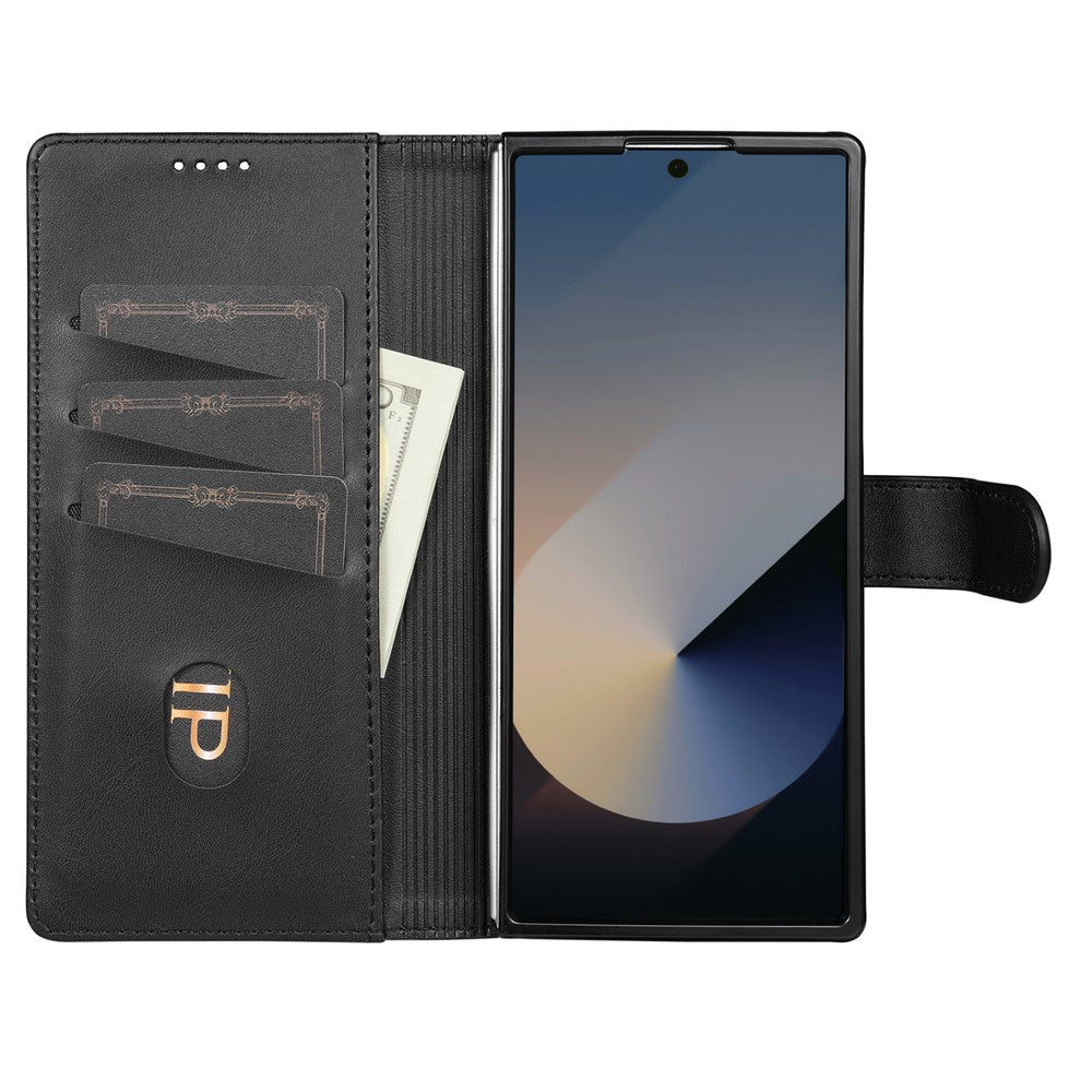 AZNS For Samsung Galaxy Z Fold7 5G Case PU Leather Wallet Phone Cover - Black