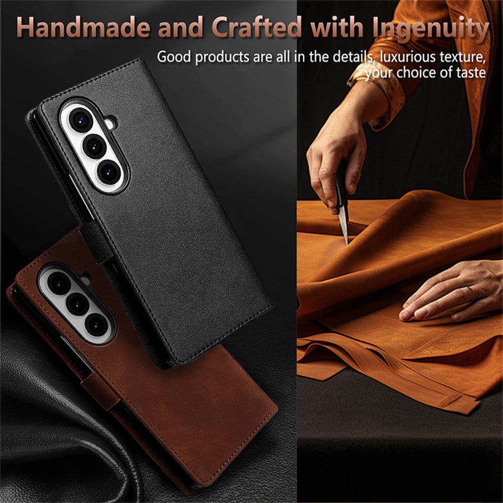 AZNS For Samsung Galaxy Z Fold7 5G Case PU Leather Wallet Phone Cover - Black
