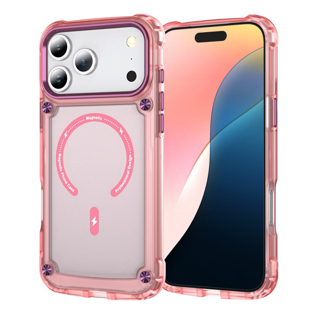 For iPhone 17 Pro Max Case Skin Touch TPU + PC Phone Cover with C-type Magnetic Ring - Transparent Pink