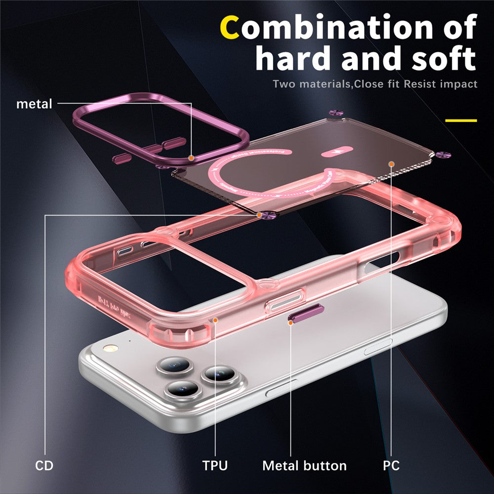 For iPhone 17 Pro Max Case Skin Touch TPU + PC Phone Cover with C-type Magnetic Ring - Transparent Pink