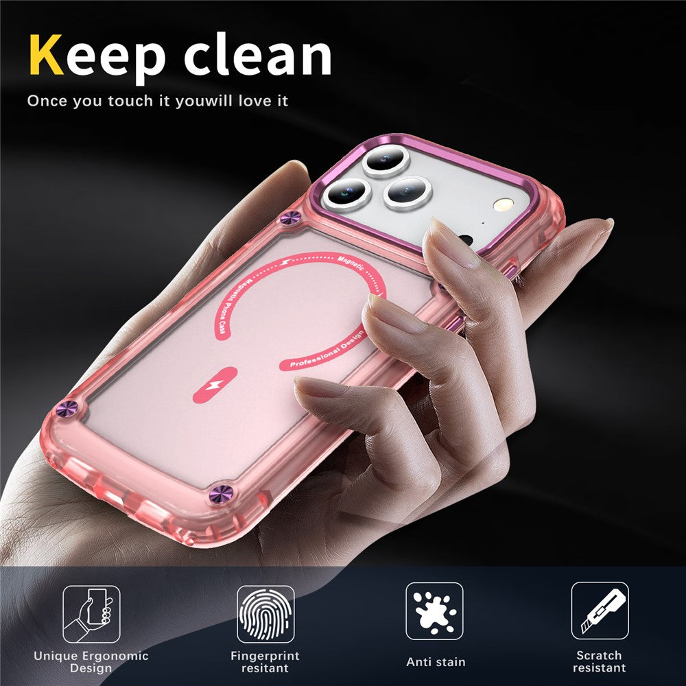 For iPhone 17 Pro Max Case Skin Touch TPU + PC Phone Cover with C-type Magnetic Ring - Transparent Pink