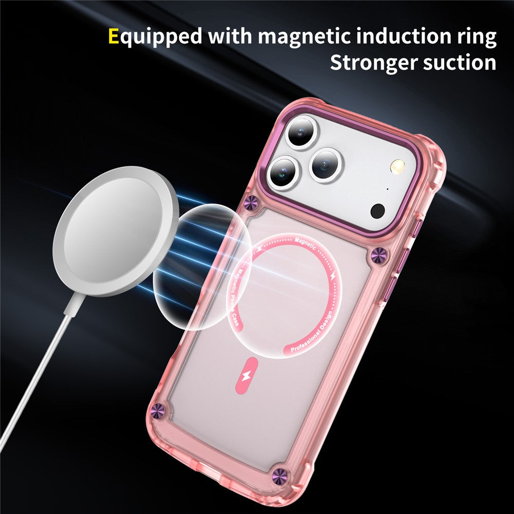 For iPhone 17 Pro Max Case Skin Touch TPU + PC Phone Cover with C-type Magnetic Ring - Transparent Pink