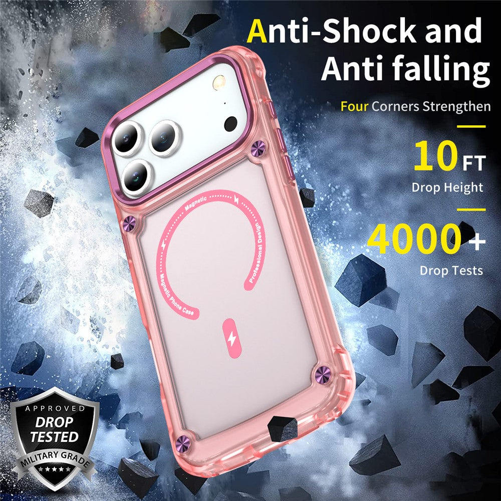 For iPhone 17 Pro Max Case Skin Touch TPU + PC Phone Cover with C-type Magnetic Ring - Transparent Pink