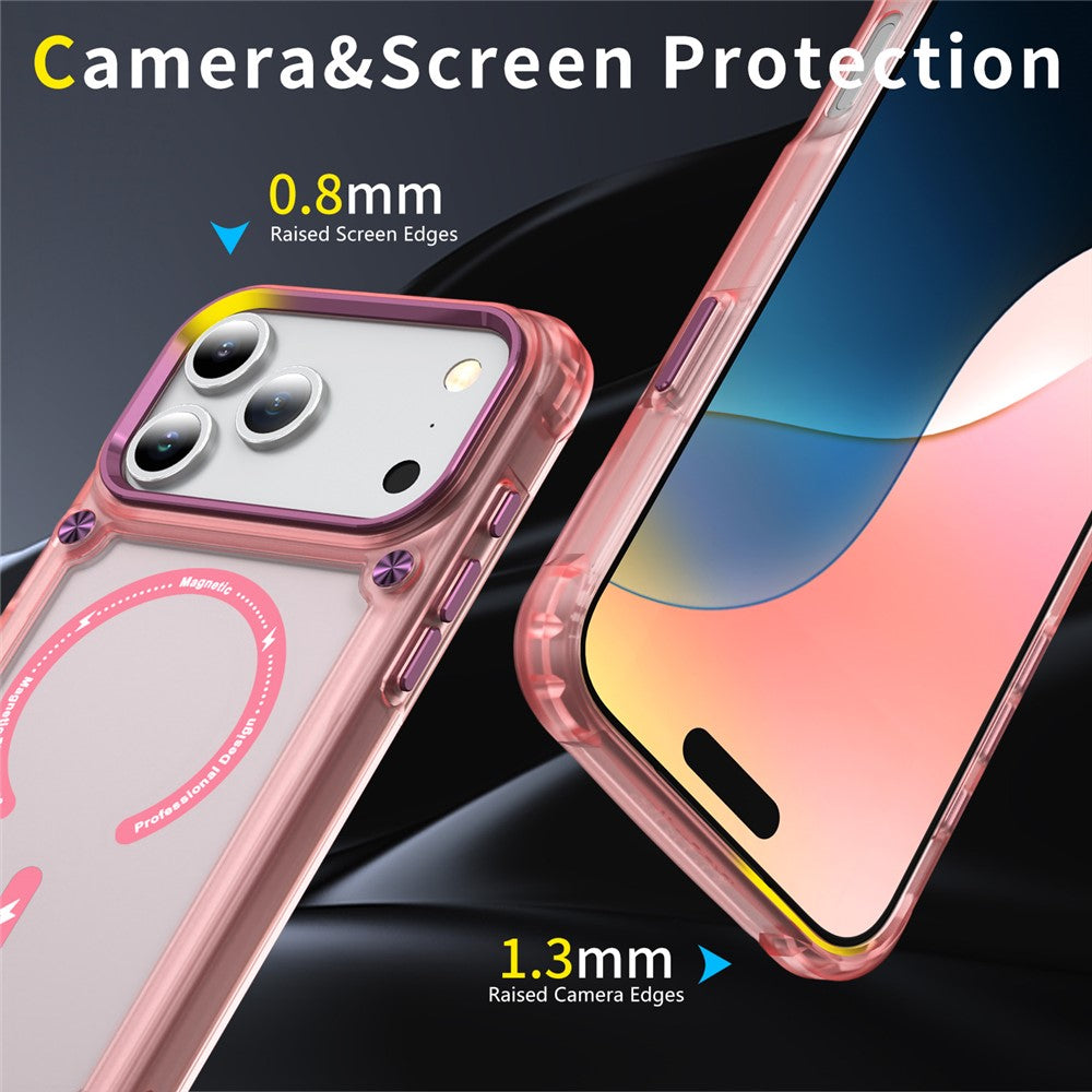 For iPhone 17 Pro Max Case Skin Touch TPU + PC Phone Cover with C-type Magnetic Ring - Transparent Pink