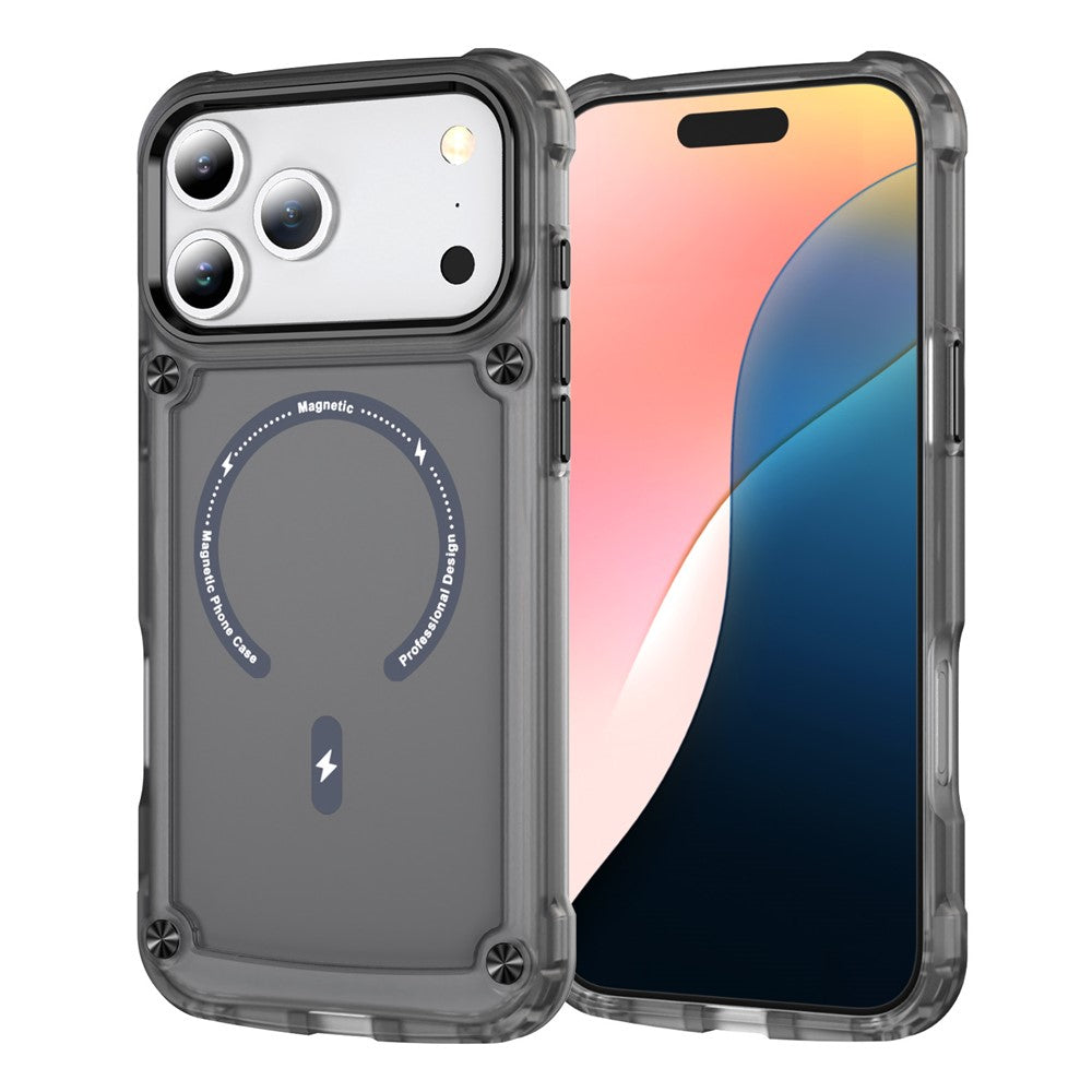 For iPhone 17 Pro Max Case Skin Touch TPU + PC Phone Cover with C-type Magnetic Ring - Transparent Black