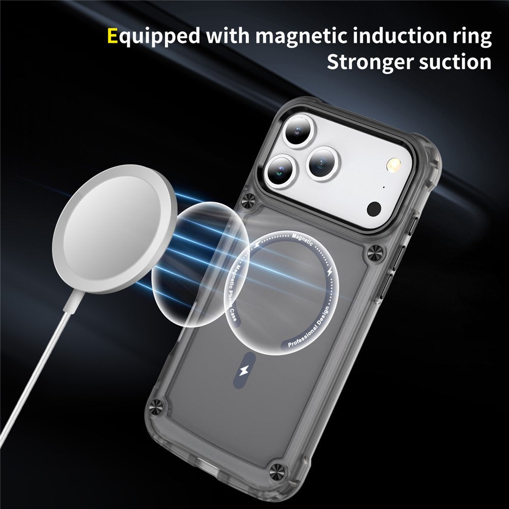 For iPhone 17 Pro Max Case Skin Touch TPU + PC Phone Cover with C-type Magnetic Ring - Transparent Black