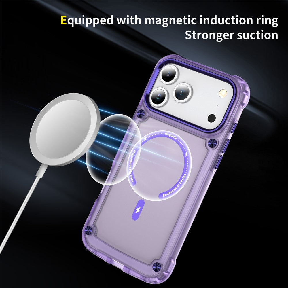 For iPhone 17 Pro Max Case Skin Touch TPU + PC Phone Cover with C-type Magnetic Ring - Transparent Purple