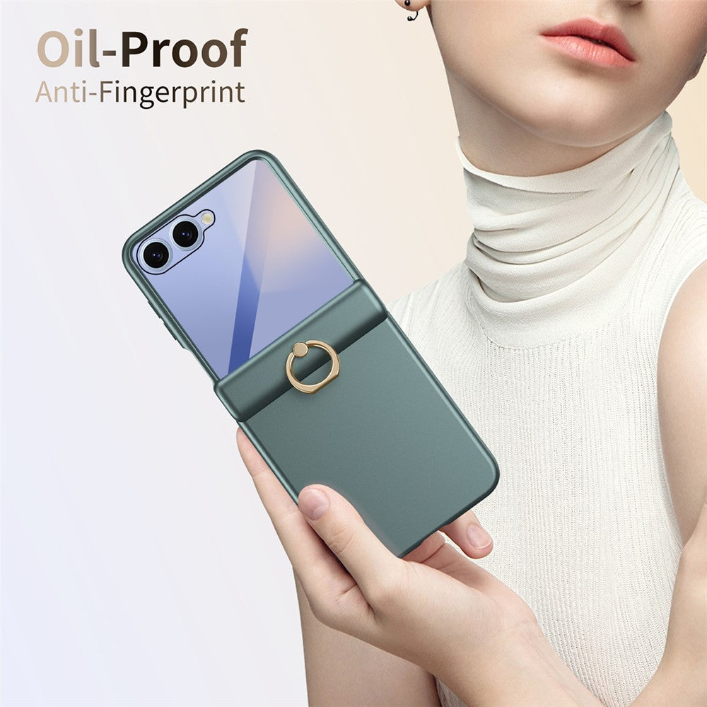 For Samsung Galaxy Z Flip7 5G Case with Tempered Glass Film Ring Holder Kickstand PC Phone Cover - Green