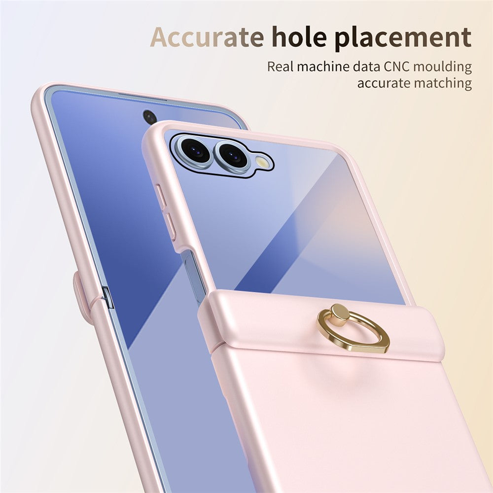 For Samsung Galaxy Z Flip7 5G Case with Tempered Glass Film Ring Holder Kickstand PC Phone Cover - Pink