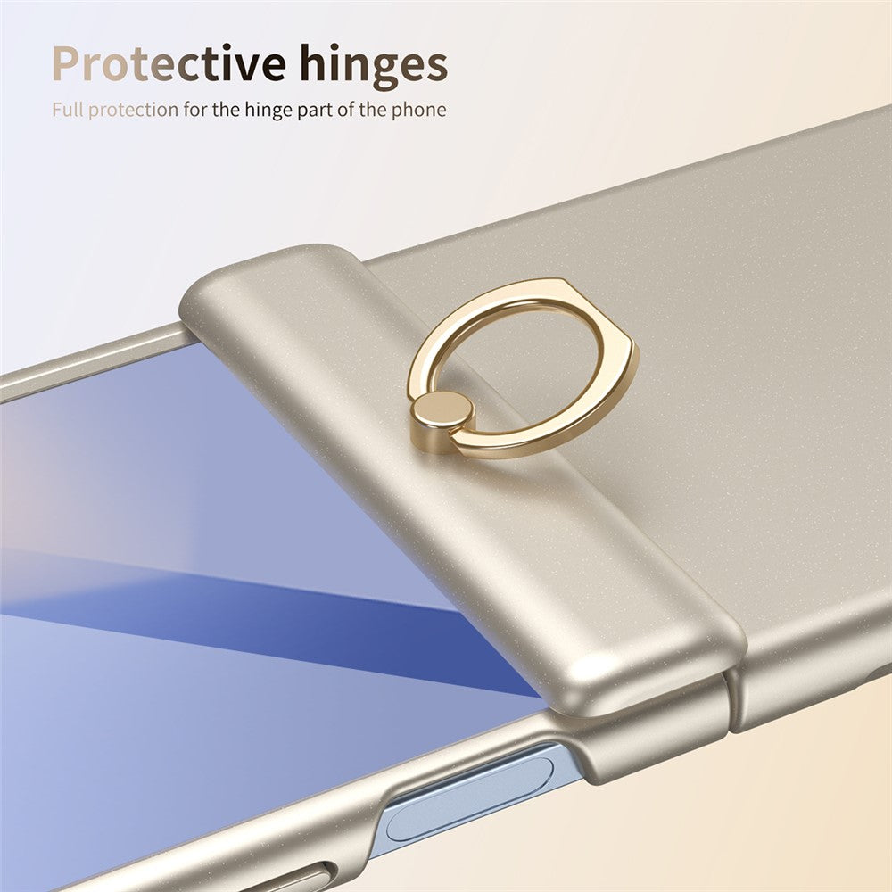 For Samsung Galaxy Z Flip7 5G Case with Tempered Glass Film Ring Holder Kickstand PC Phone Cover - Gold