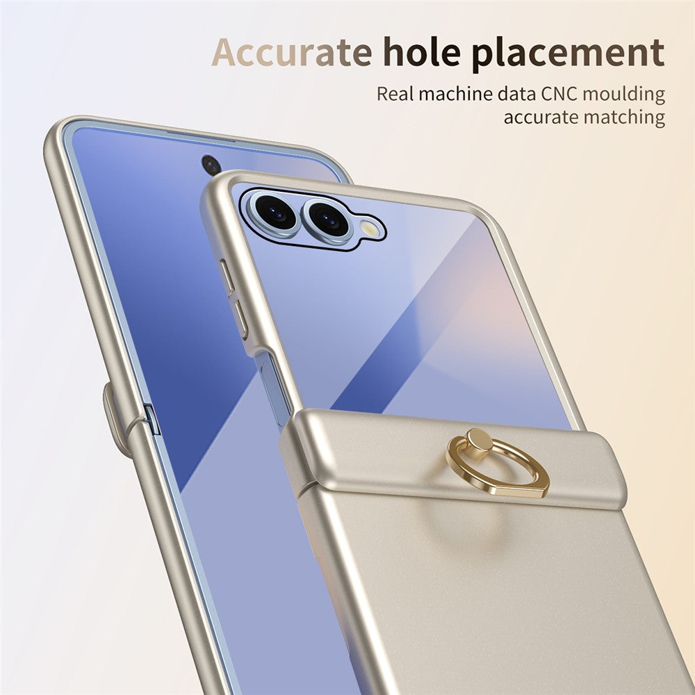 For Samsung Galaxy Z Flip7 5G Case with Tempered Glass Film Ring Holder Kickstand PC Phone Cover - Gold
