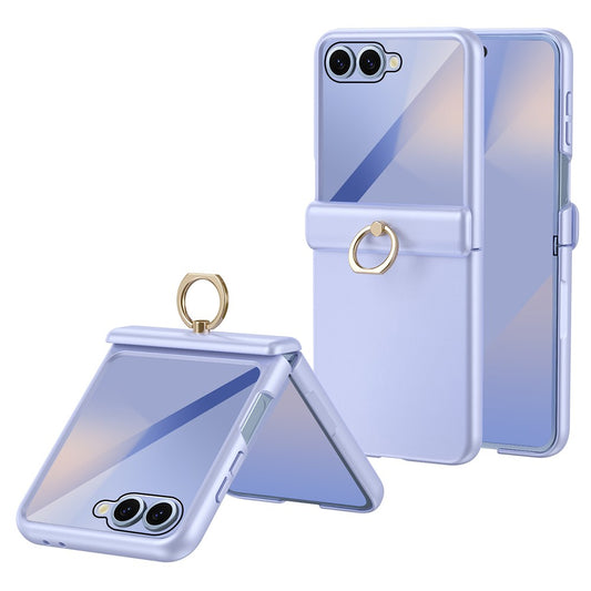 For Samsung Galaxy Z Flip7 5G Case with Tempered Glass Film Ring Holder Kickstand PC Phone Cover - Purple