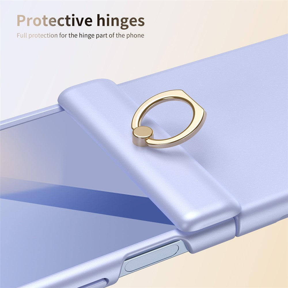 For Samsung Galaxy Z Flip7 5G Case with Tempered Glass Film Ring Holder Kickstand PC Phone Cover - Purple